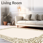 Ornate Damask Scroll Border Design Rug