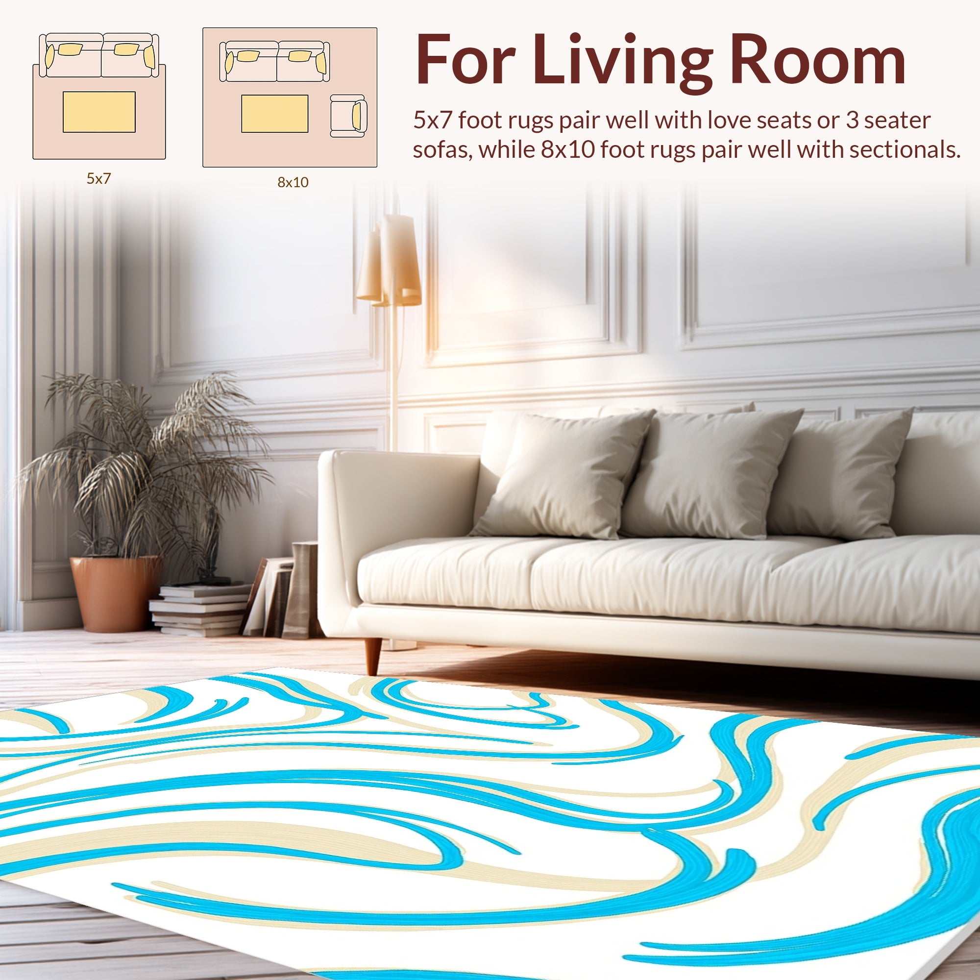 Aqua and Beige Swirl Design Rug