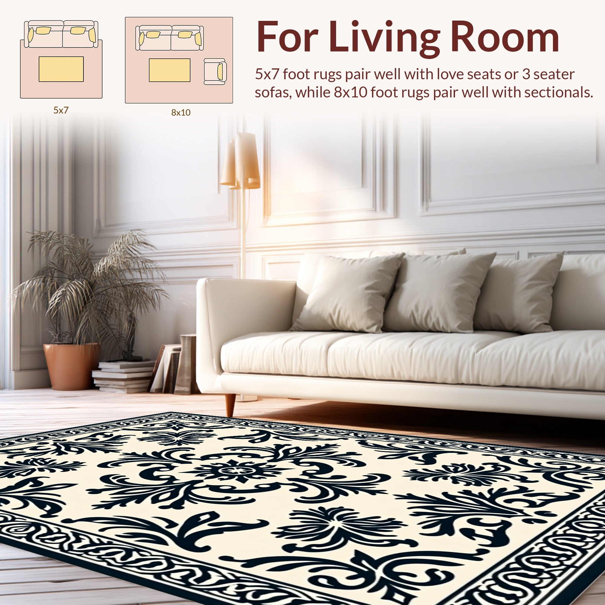 Elegant Scrollwork and Floral Damask Design Rug