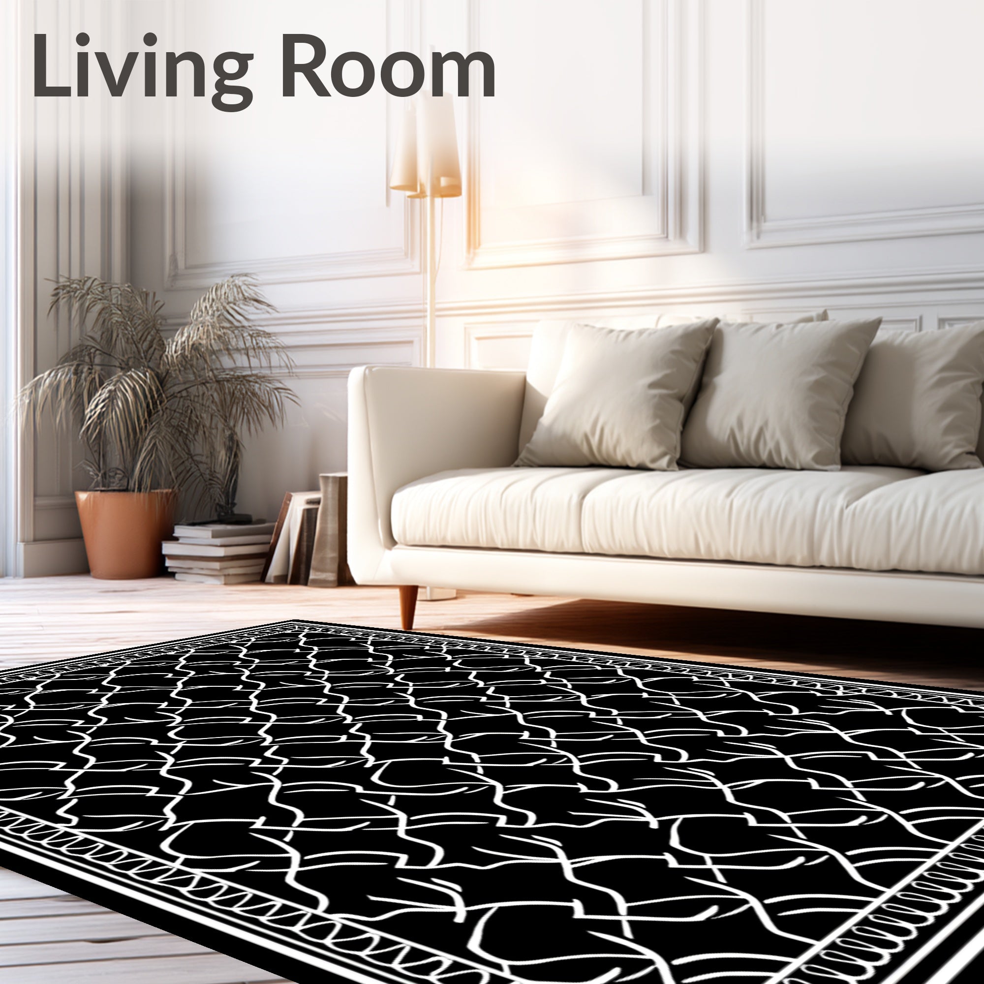 Bold Interlocking White Chain Rug