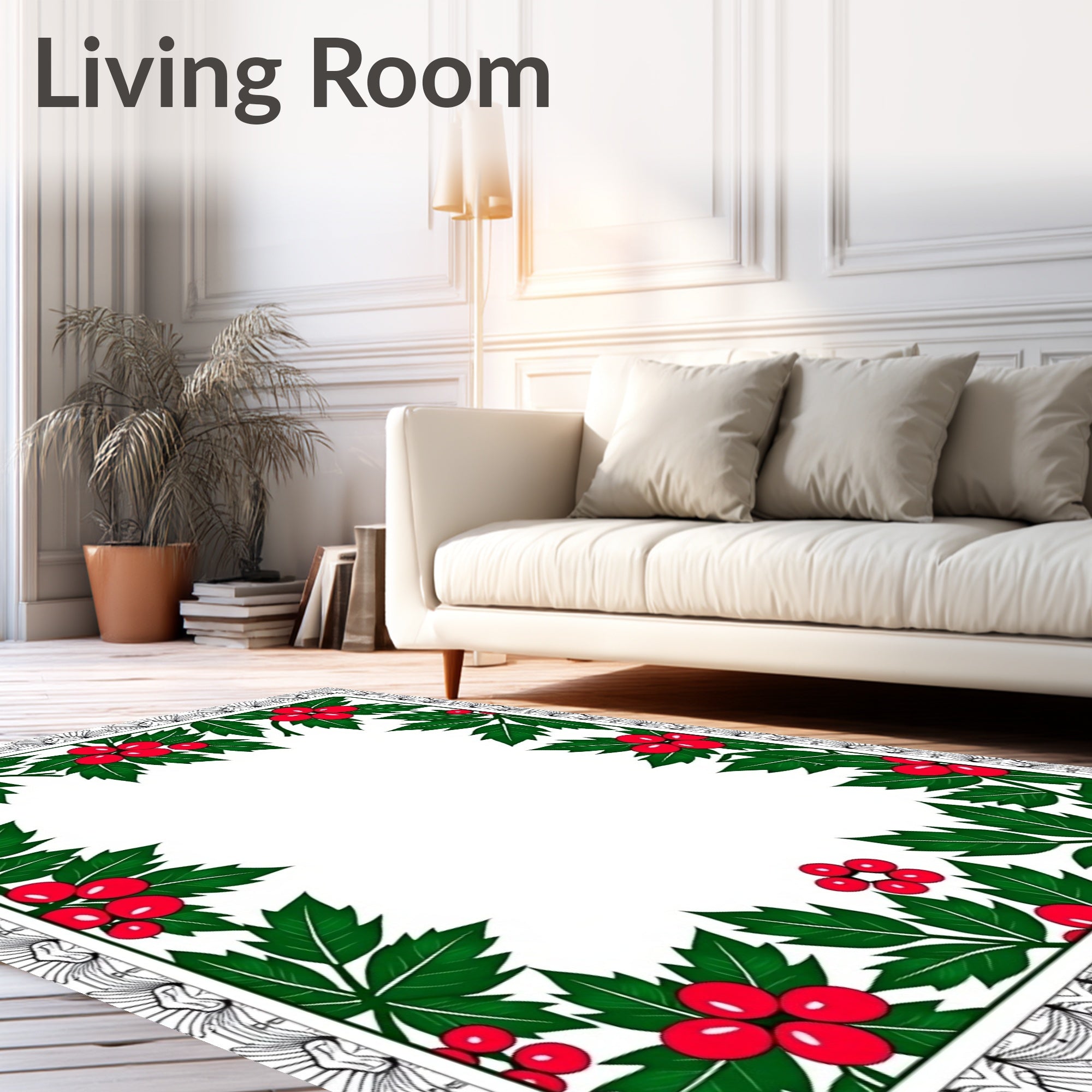 Red Holly Berry Border Rug