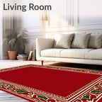 Festive Red Holly Border Design Rug