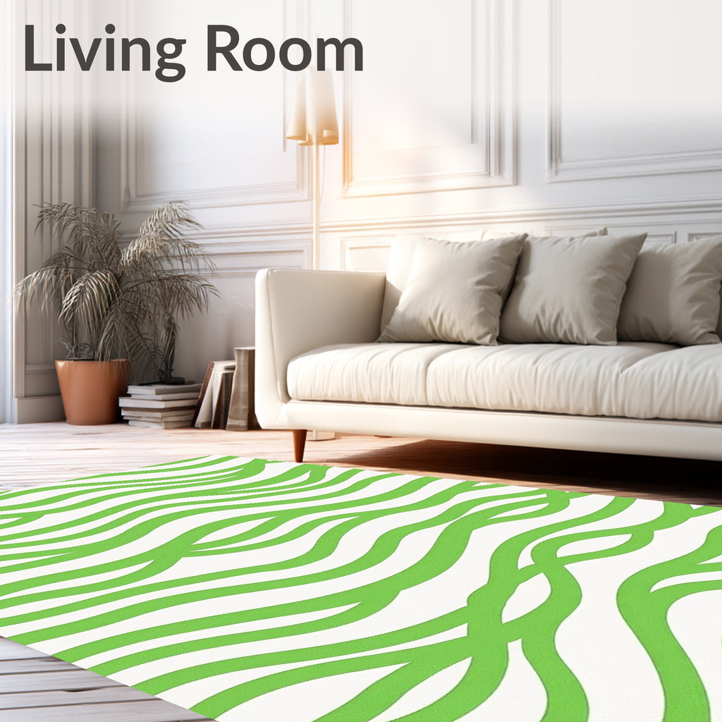 Vibrant Green Abstract Wave Design Rug