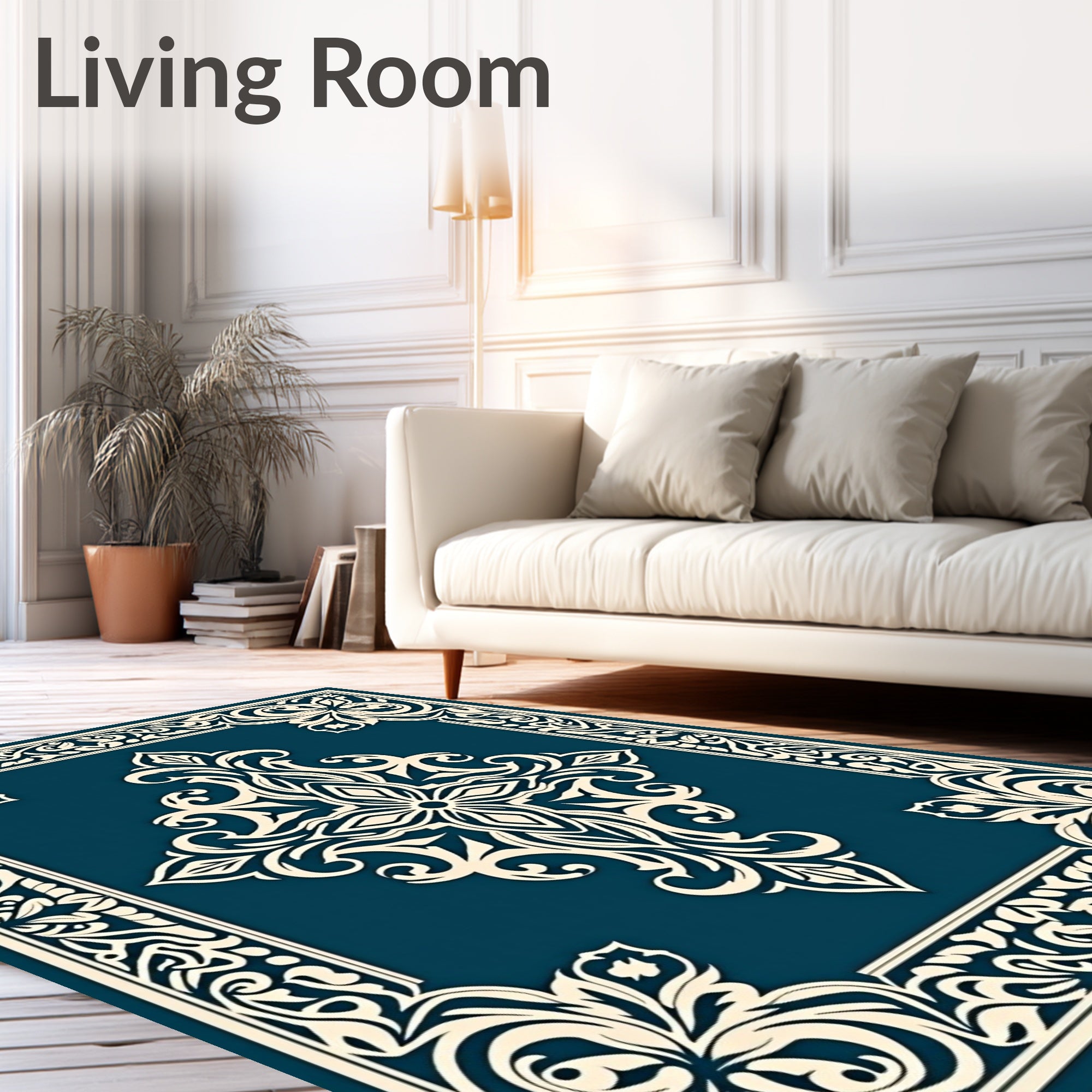 Ornate Floral Medallion Cream Rug