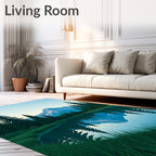Mountain Lake Reflection Pine Forest Rug