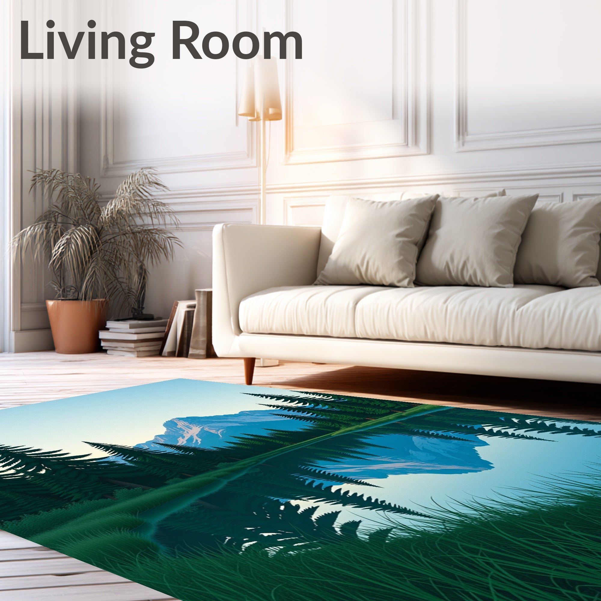 Mountain Lake Reflection Pine Forest Rug