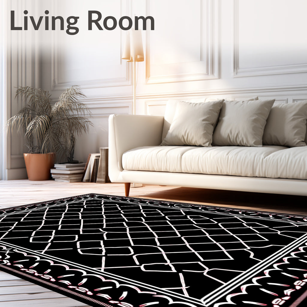 Black Diamond Geometric Lace Pattern Rug
