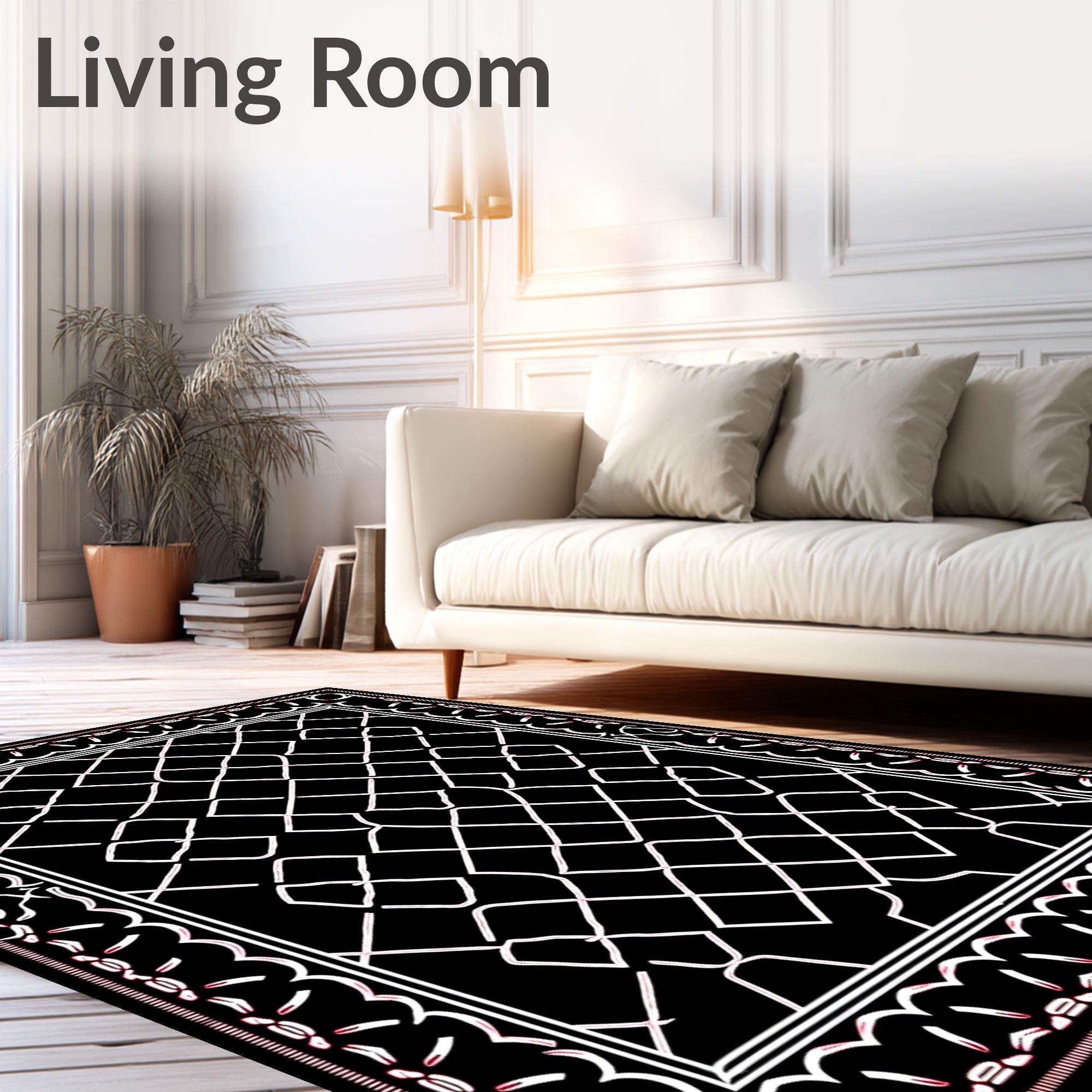 Black Diamond Geometric Lace Pattern Rug