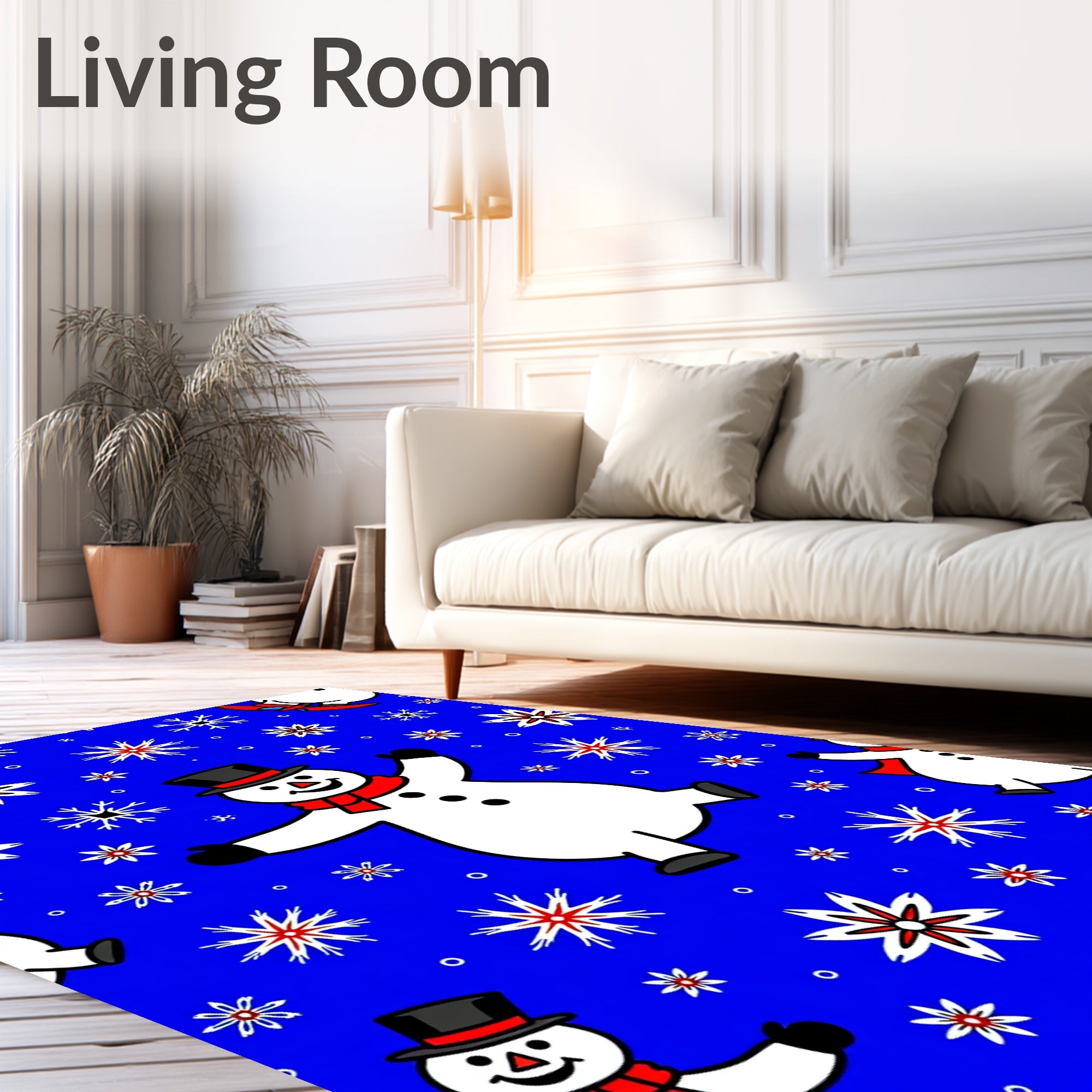 Joyful Snowman Winter Snowflakes Red Rug