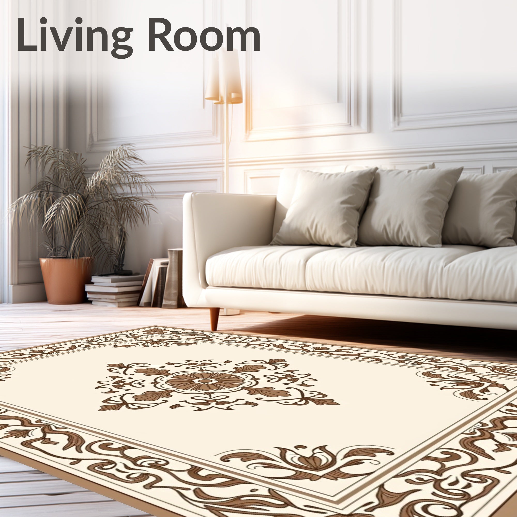 Classic Floral Detailed Cream Brown Rug