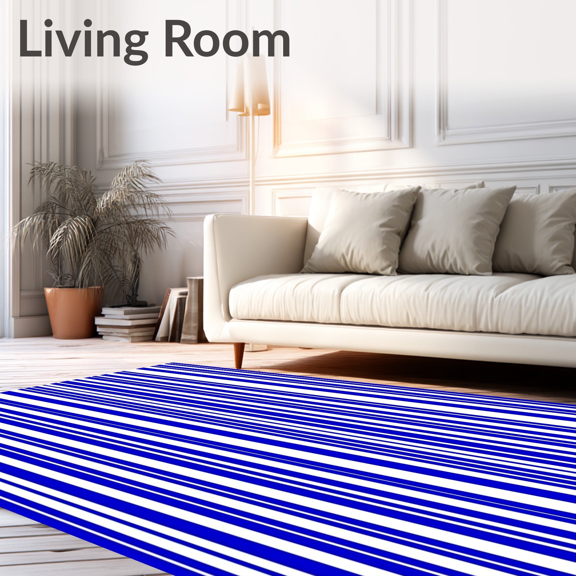 Classic Blue White Vertical Stripe Rug