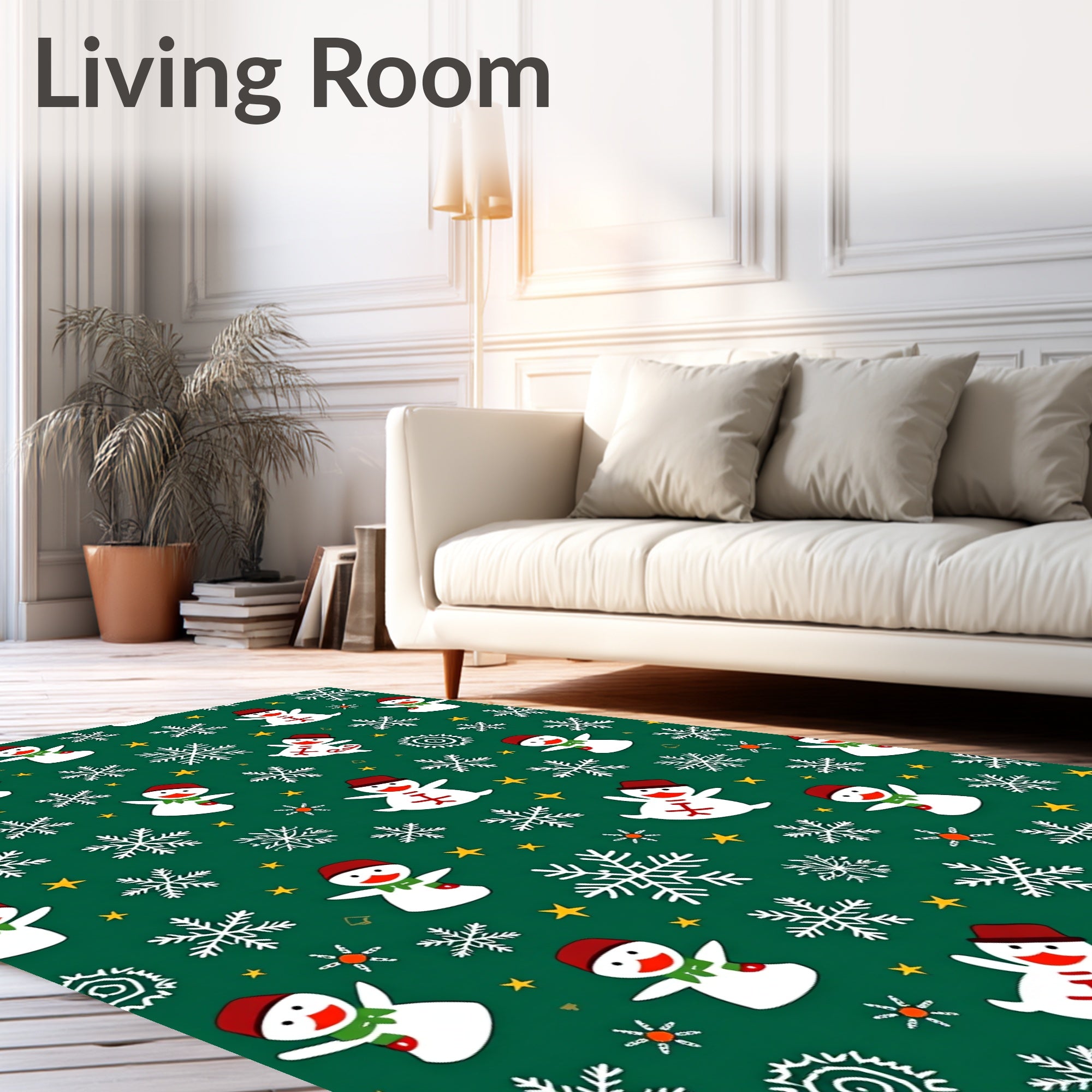 Festive Snowmen White Snowflake Scatter Rug