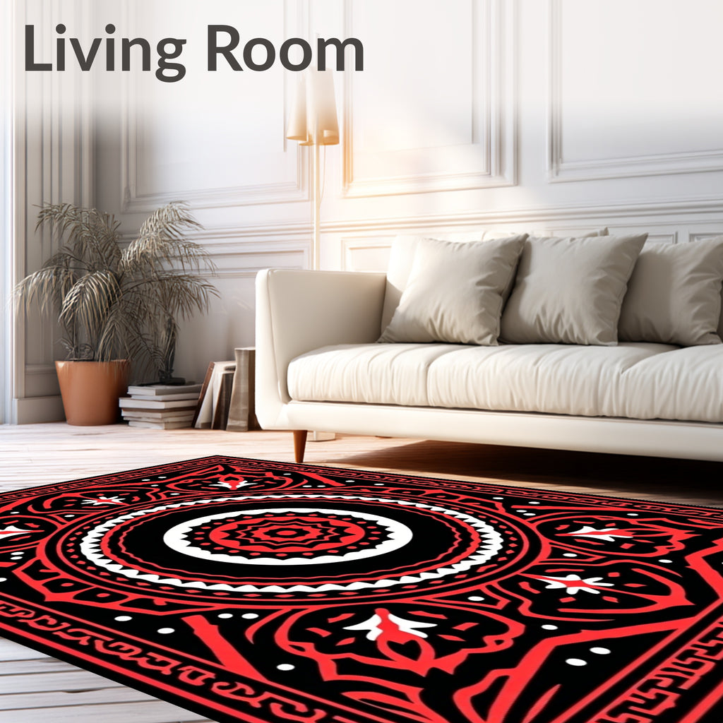 Bold Red Floral Mandala Pattern Rug