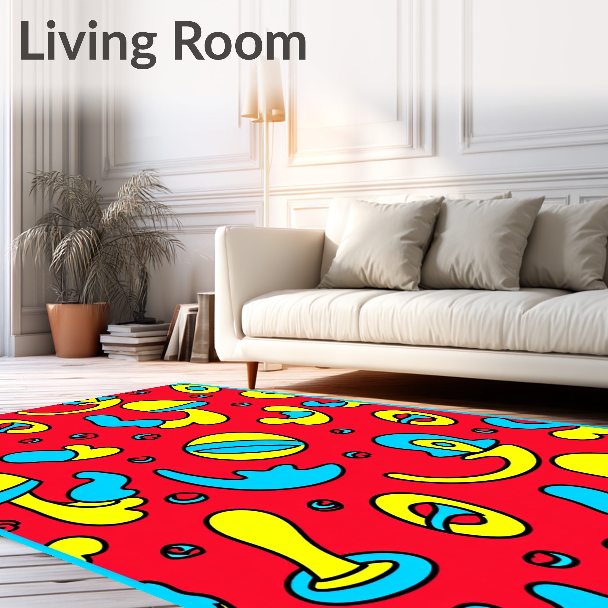 Abstract Yellow Blue Red Shapes Rug