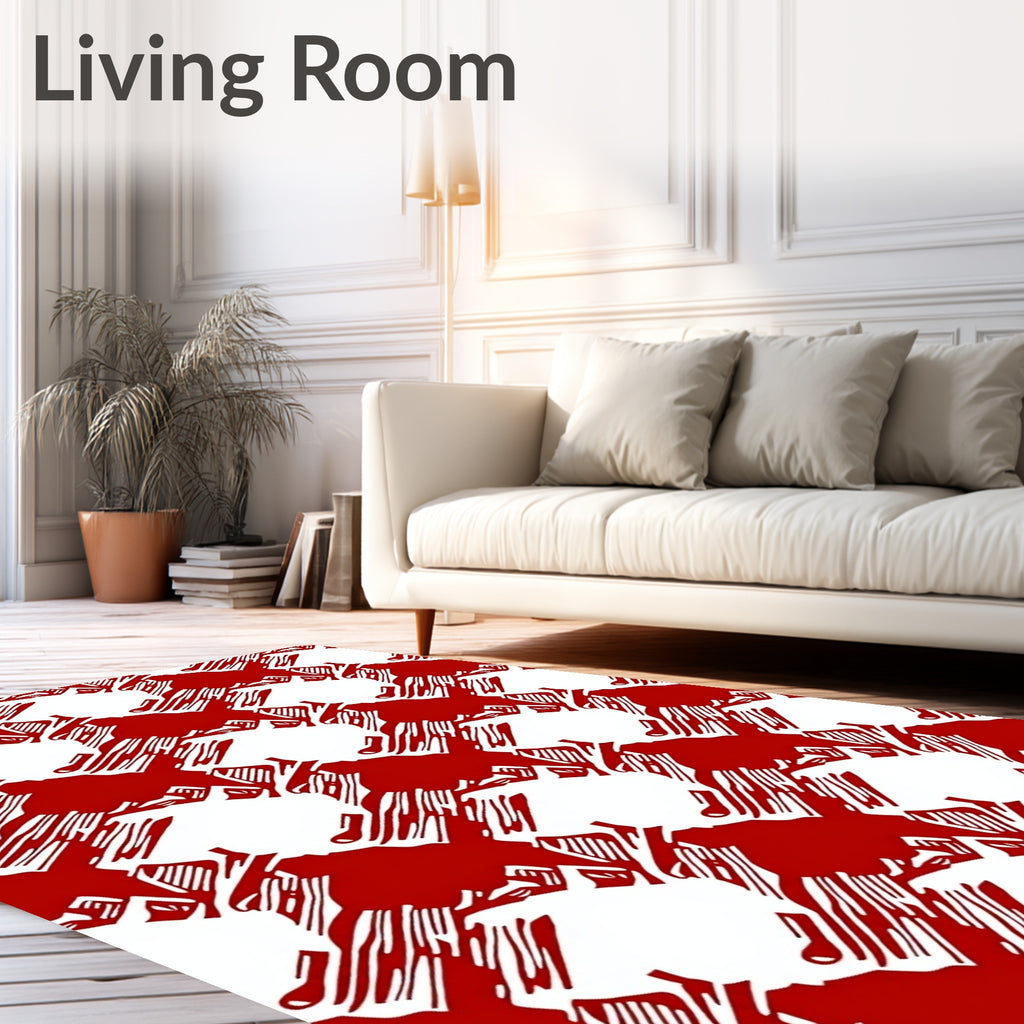 Bold Red White Abstract Houndstooth Rug