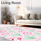 Pink Floral Leaves Design Rug