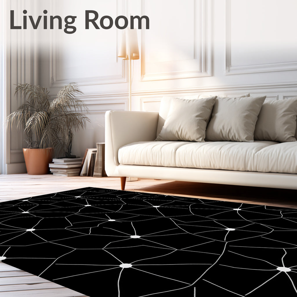 Black White Starburst Network Rug