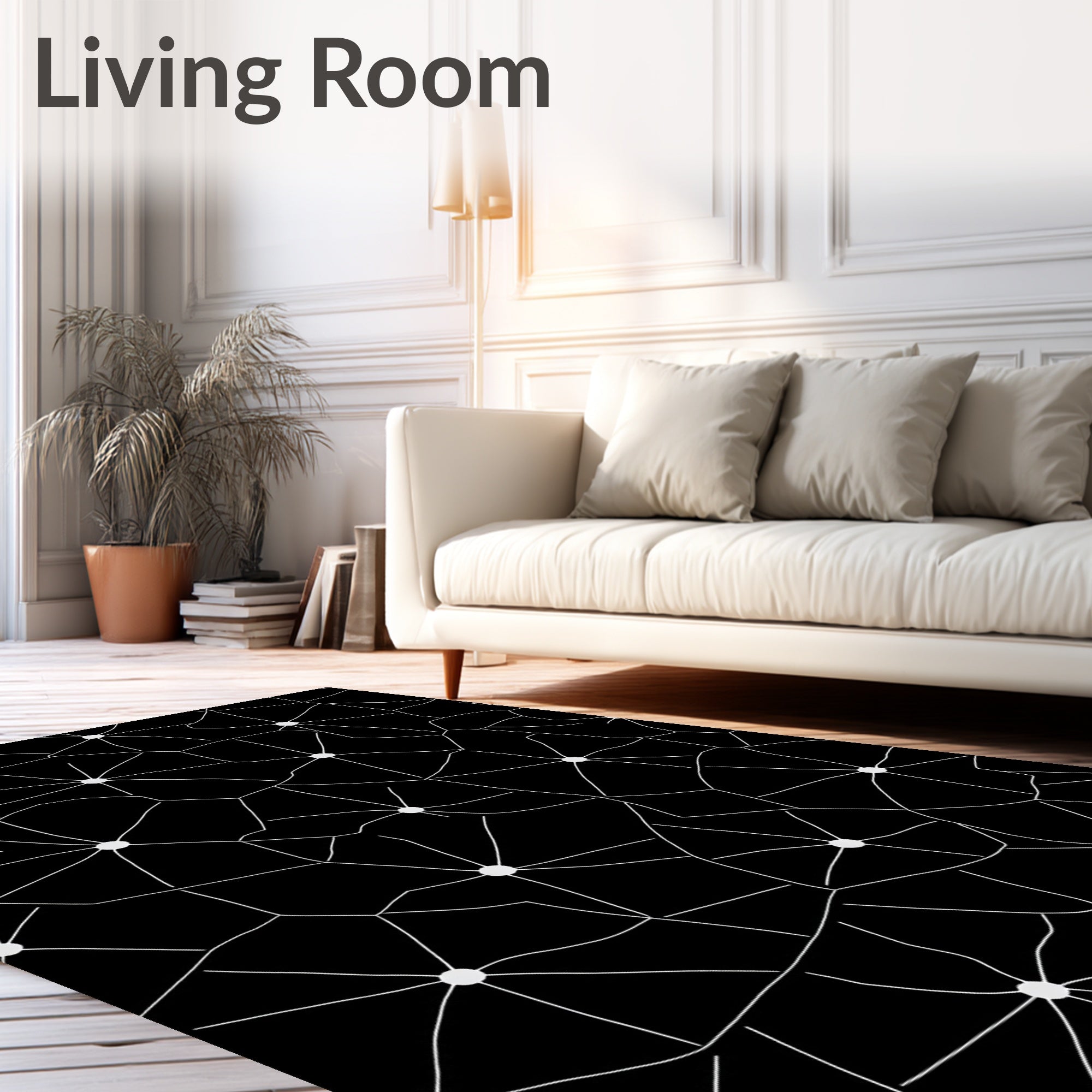 Black White Starburst Network Rug