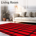 Bold Red Black Plaid Design Rug
