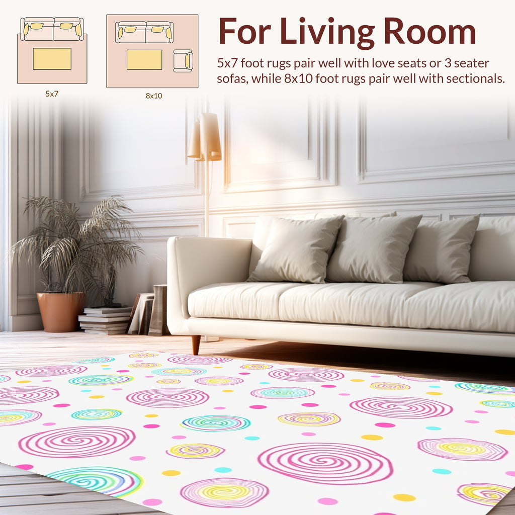 Whimsical Swirls and Dots Pattern Rug