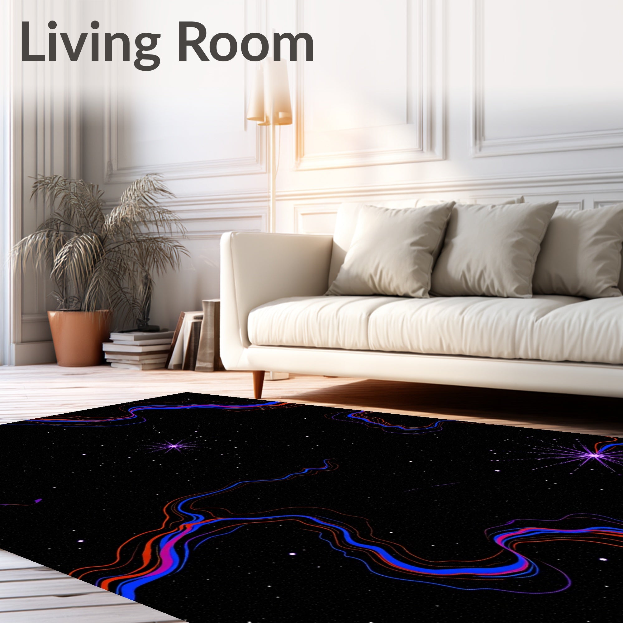 Abstract Cosmic Swirls And Stars Design Rug