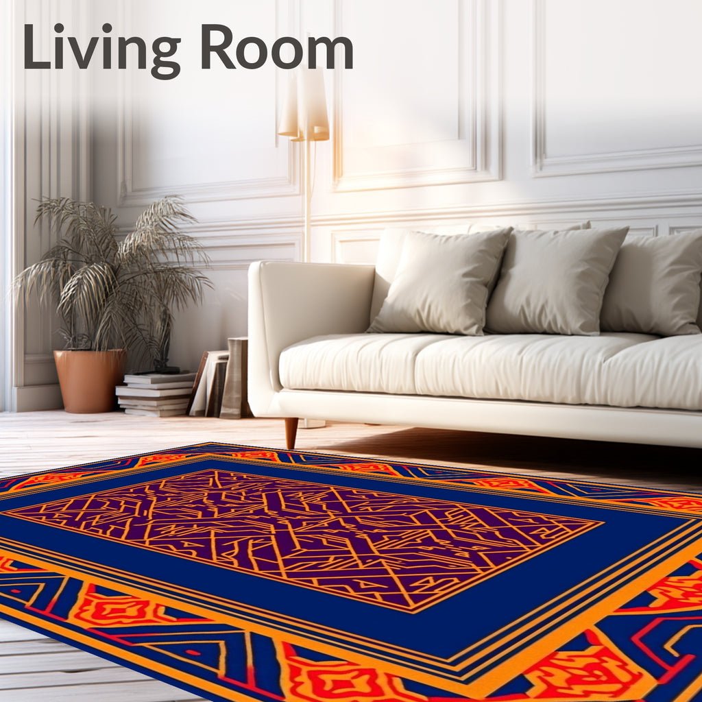 Geometric Pattern With Orange Red Border Rug