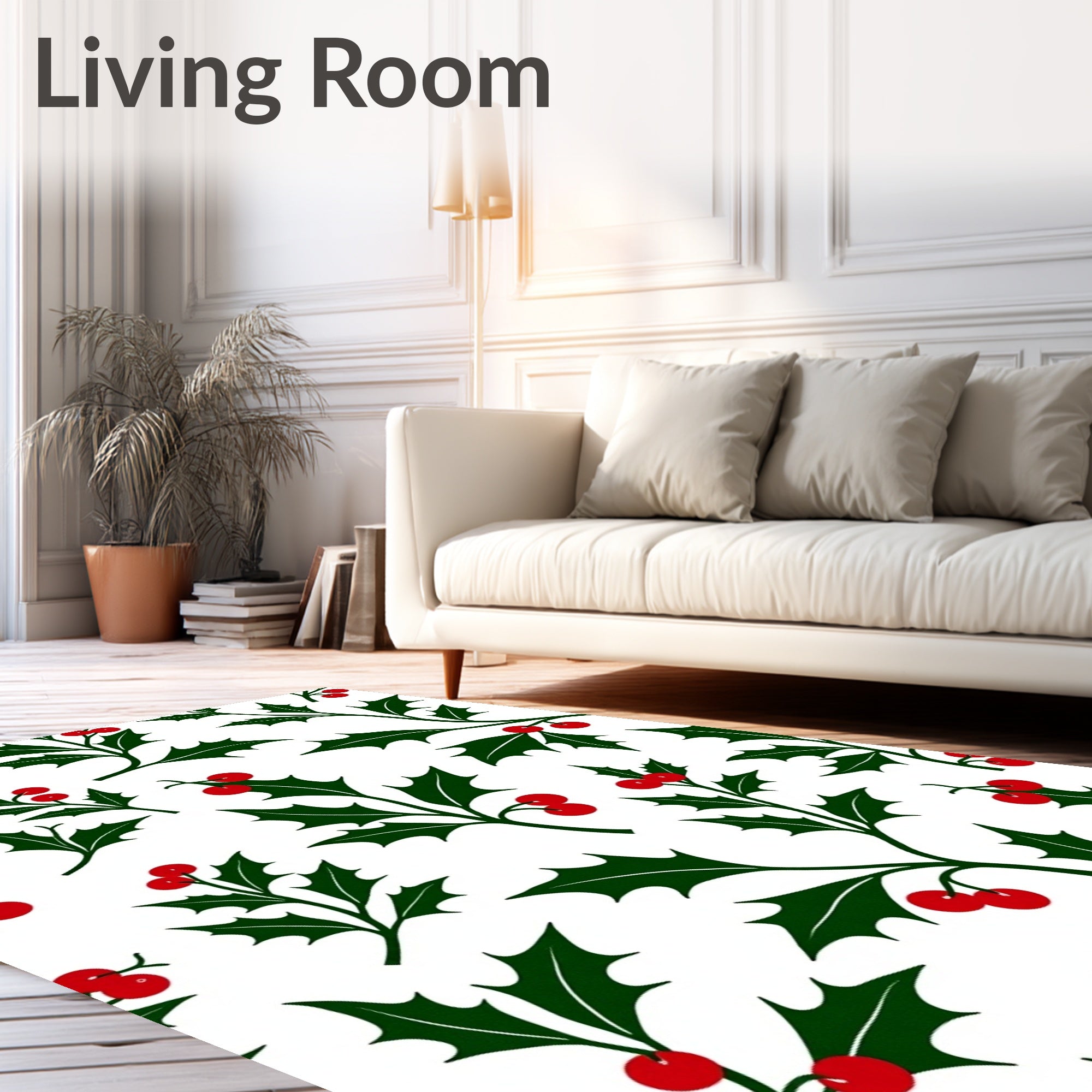 Festive Holly Berry Leaf Pattern Rug
