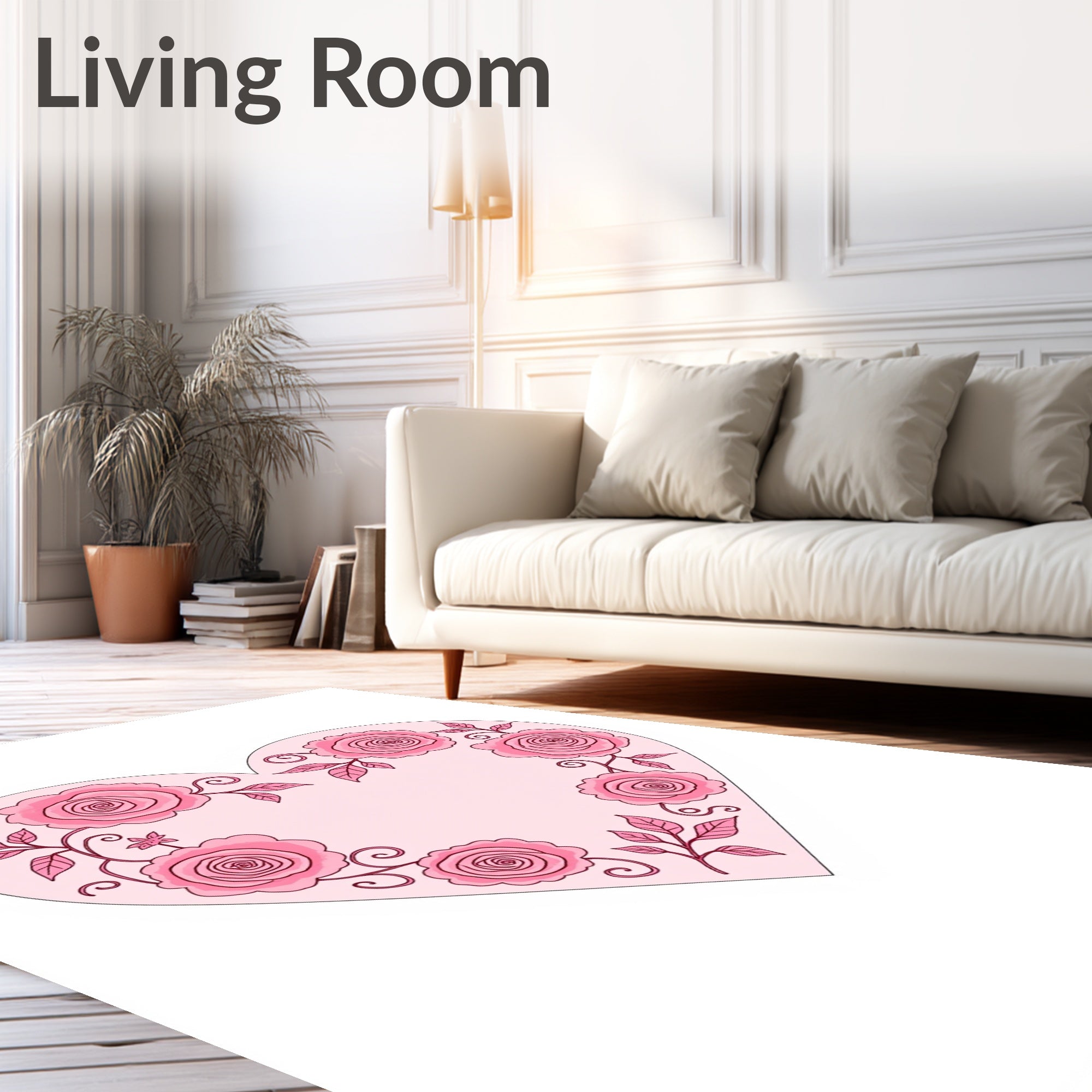 Pink Rose Heart Floral Pattern Rug