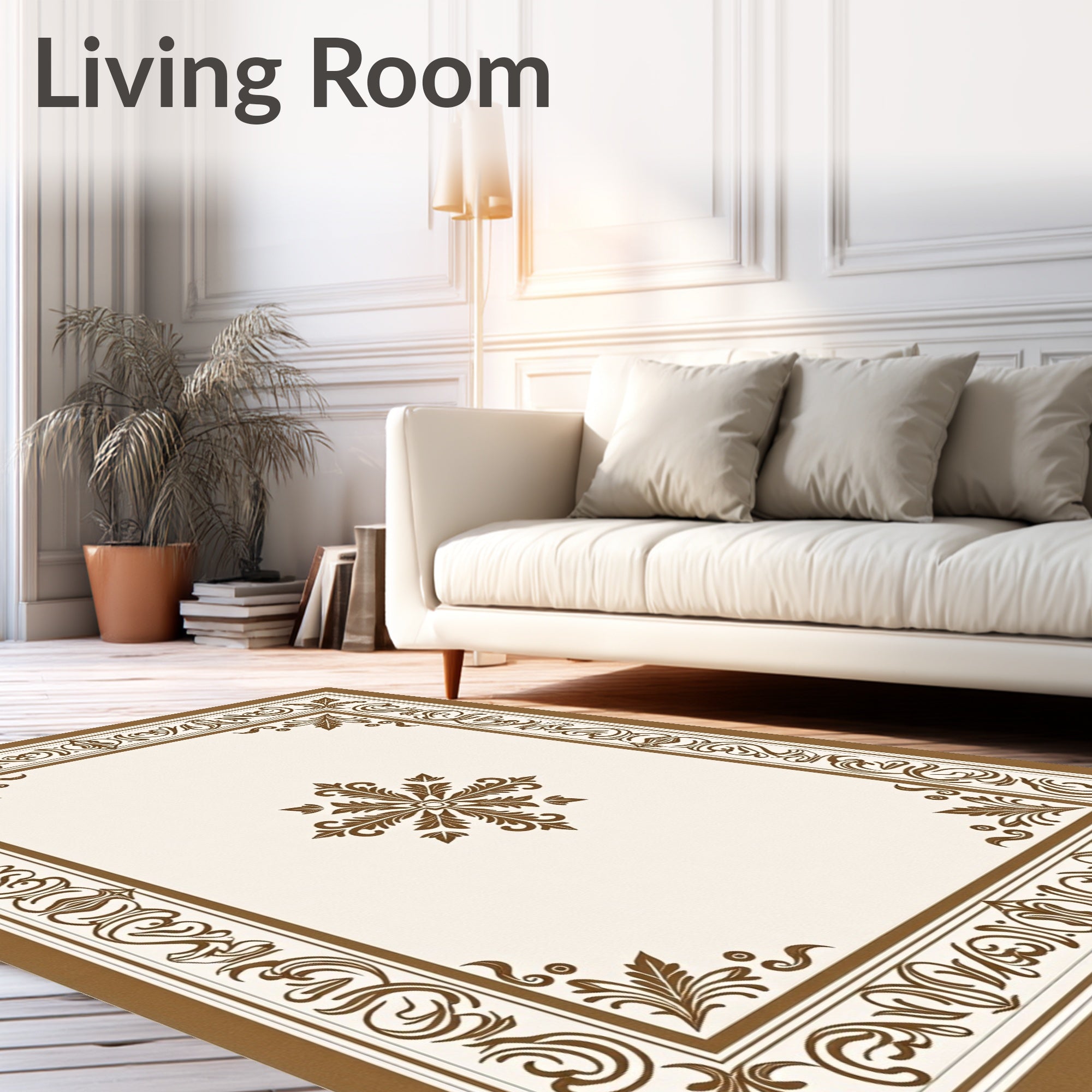 Ornate Scrollwork Floral Border Design Rug