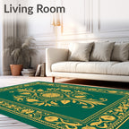 Elegant Green Floral Scroll Pattern Rug
