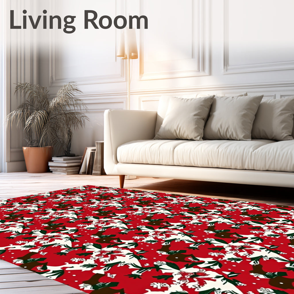 Bold Red Festive Floral Pattern Rug