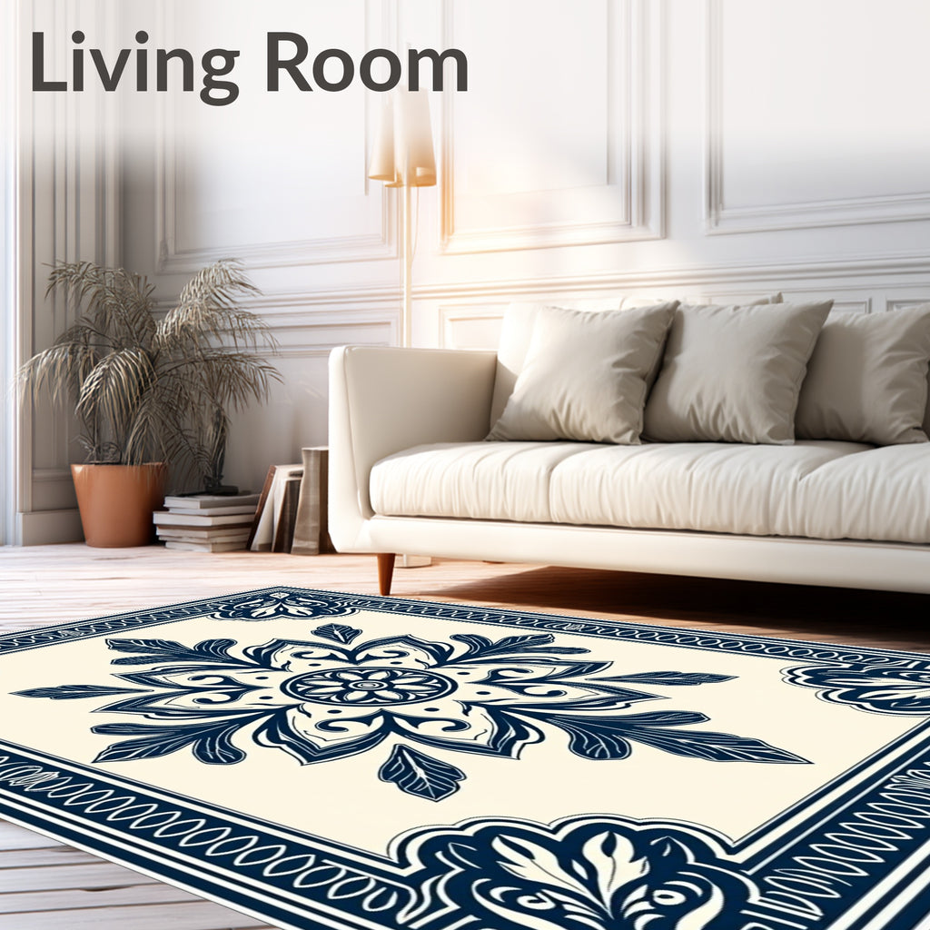 Intricate Mandala Floral Border Design Rug