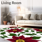 Deep Red Floral Botanical Pattern Rug