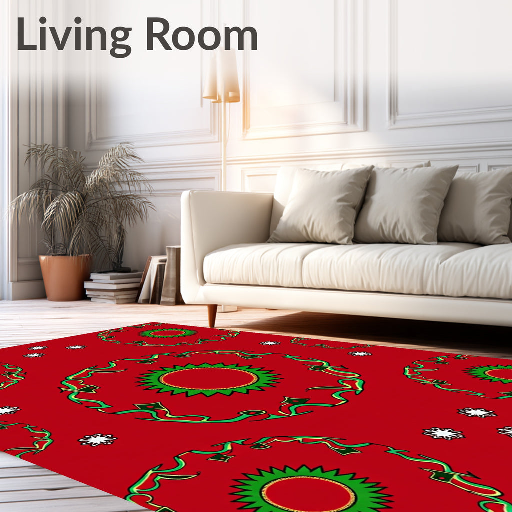 Red Floral Pattern Mandala Design Rug