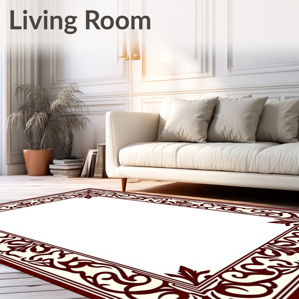 Ornate Flourish Red Ivory Pattern Rug
