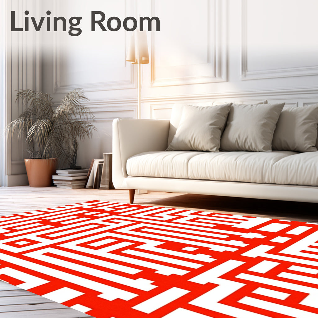 Bold Red Geometric Maze Pattern Rug