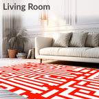 Bold Red Geometric Maze Pattern Rug