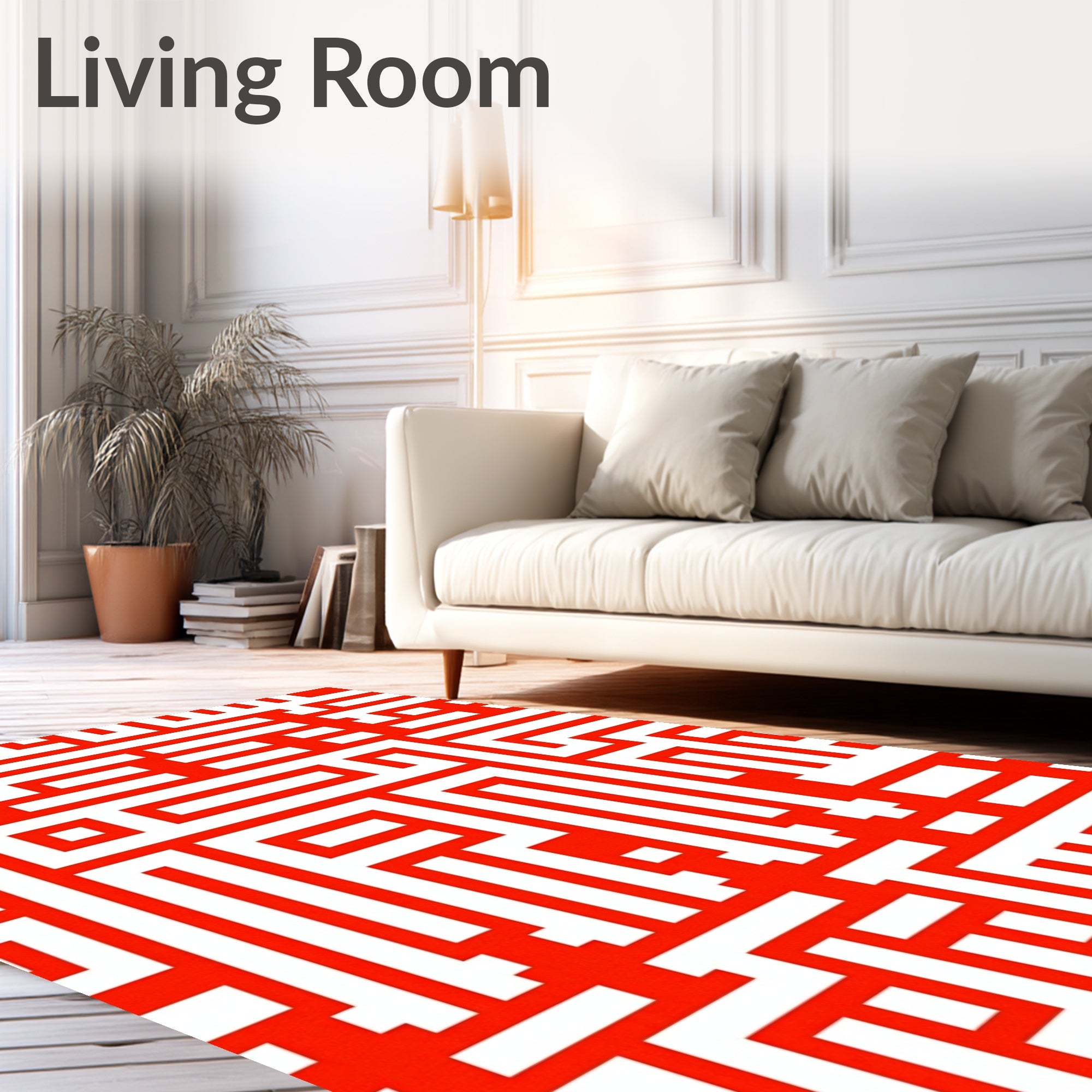 Bold Red Geometric Maze Pattern Rug
