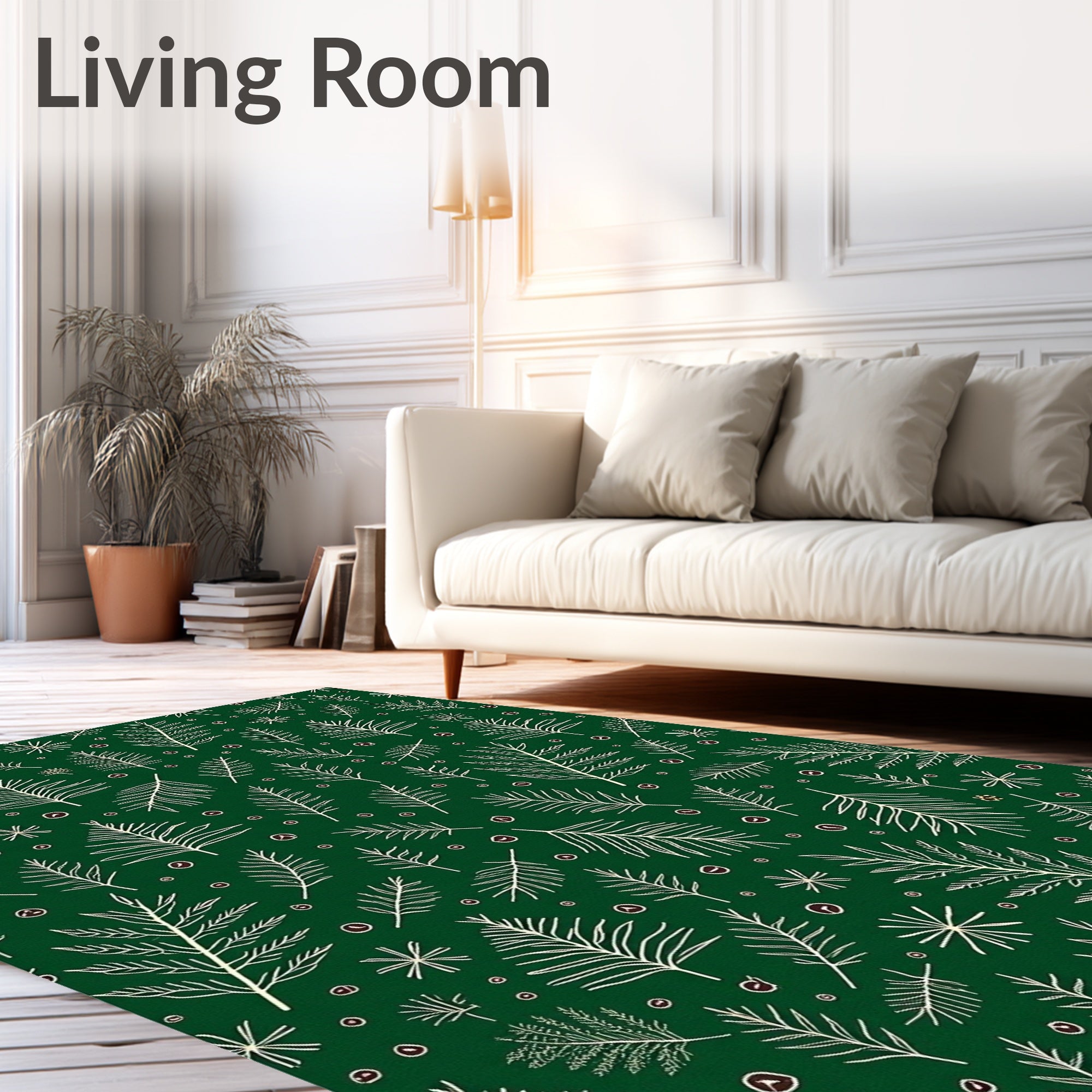 Hand Drawn Pine Branch Pattern Rug
