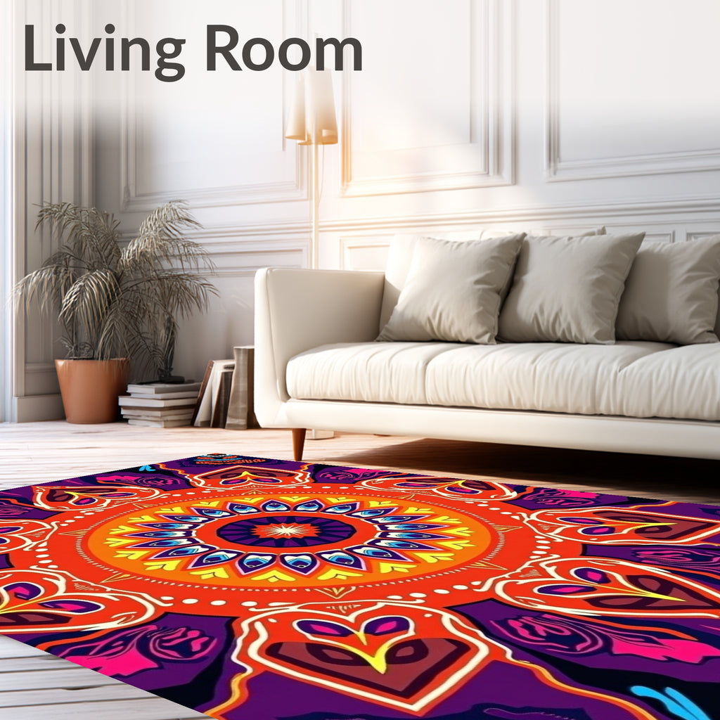 Vibrant Mandala Colorful Geometric Pattern Rug