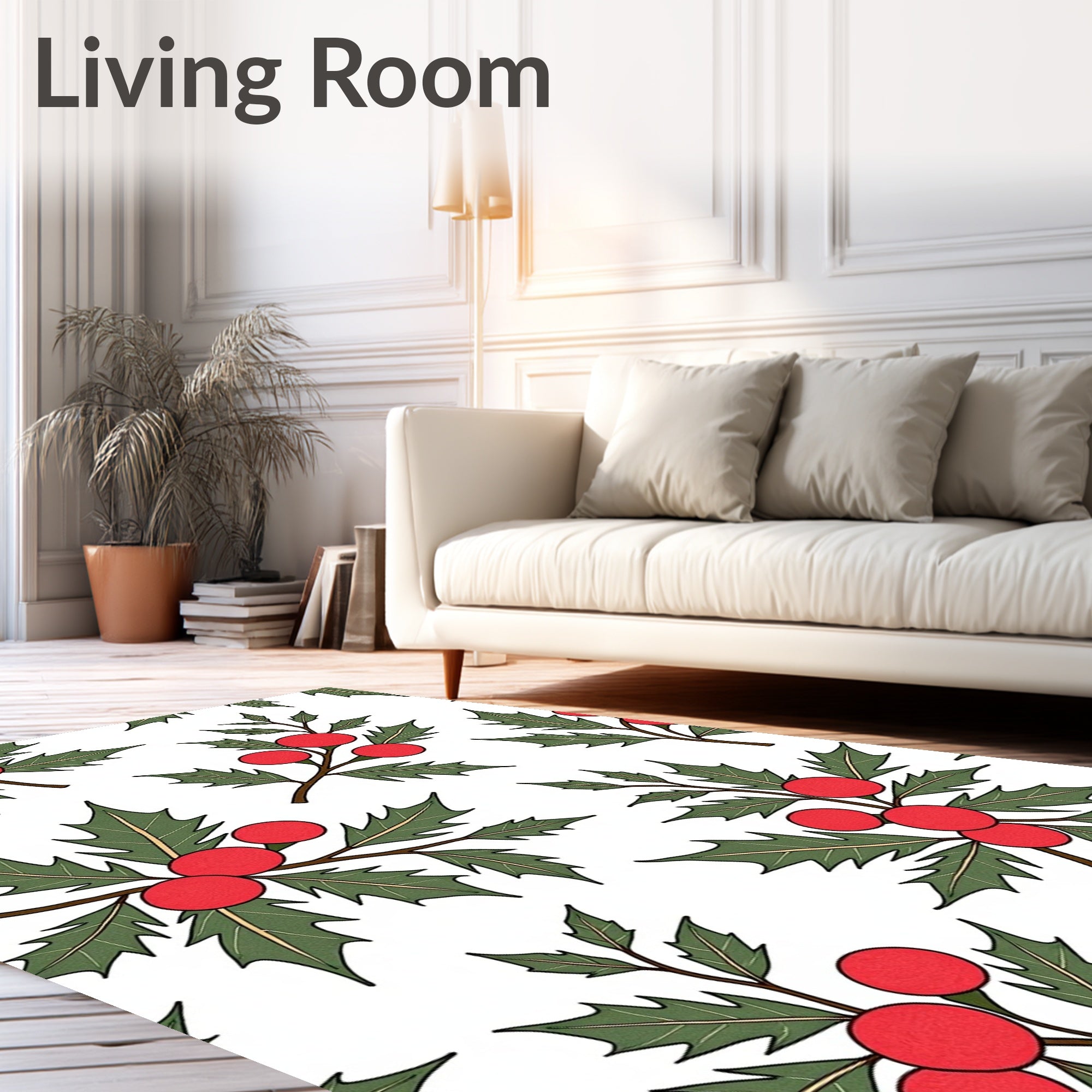 Red Berry Leafy Holiday Pattern Rug