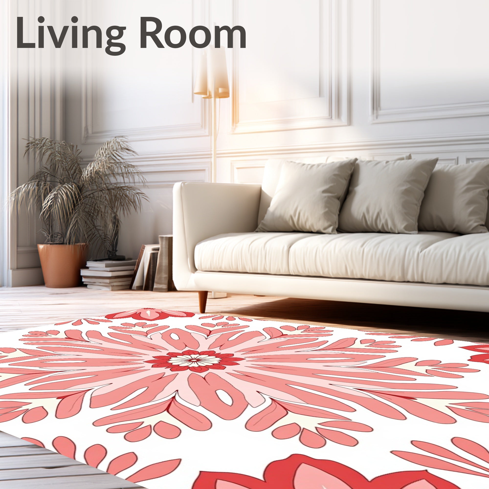 Floral Mandala Style Red Rug