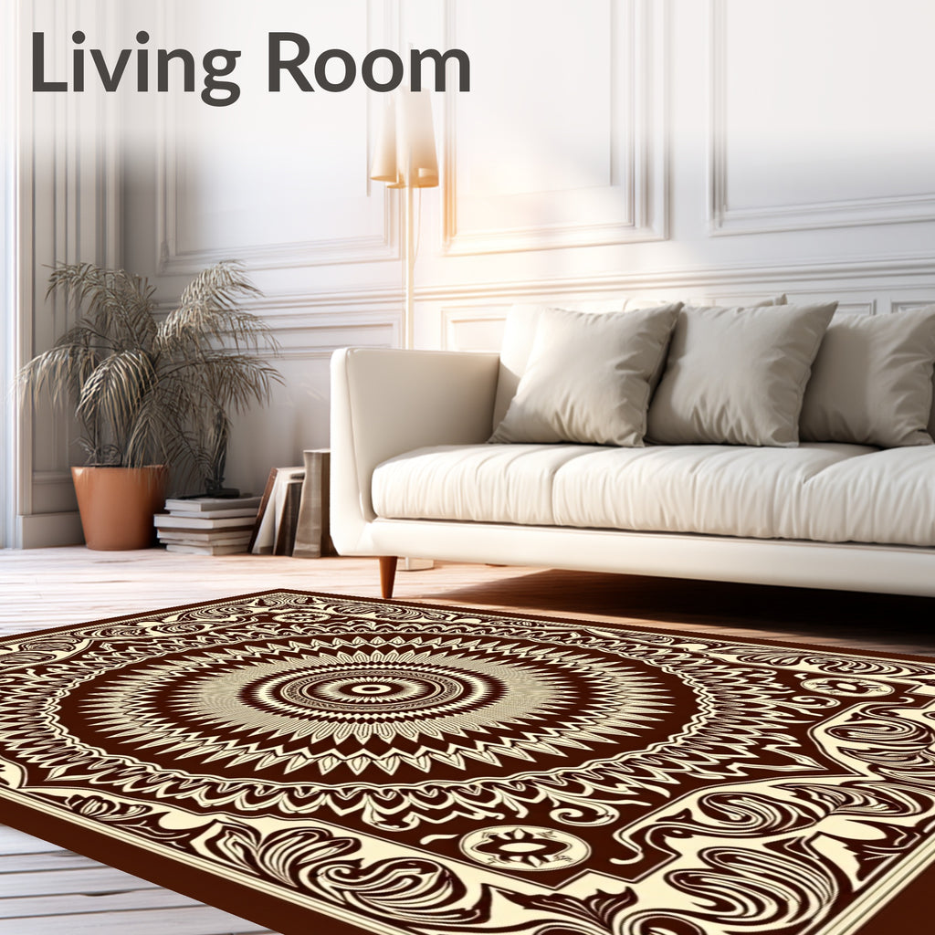 Intricate Mandala Floral Scroll Pattern Rug