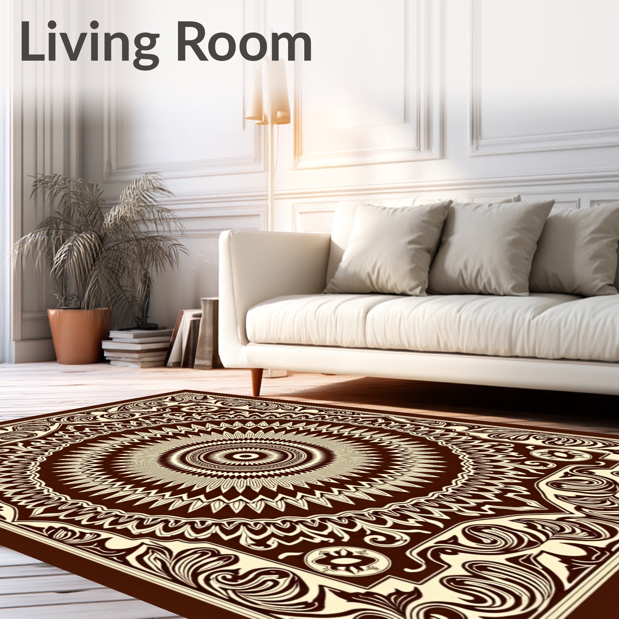 Intricate Mandala Floral Scroll Pattern Rug