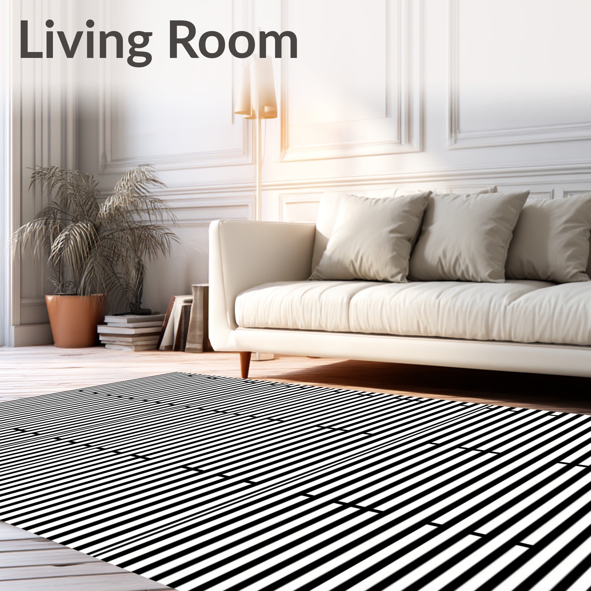 Modern Black White Horizontal Line Pattern Rug
