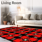 Bold Red Black Geometric Pattern Rug