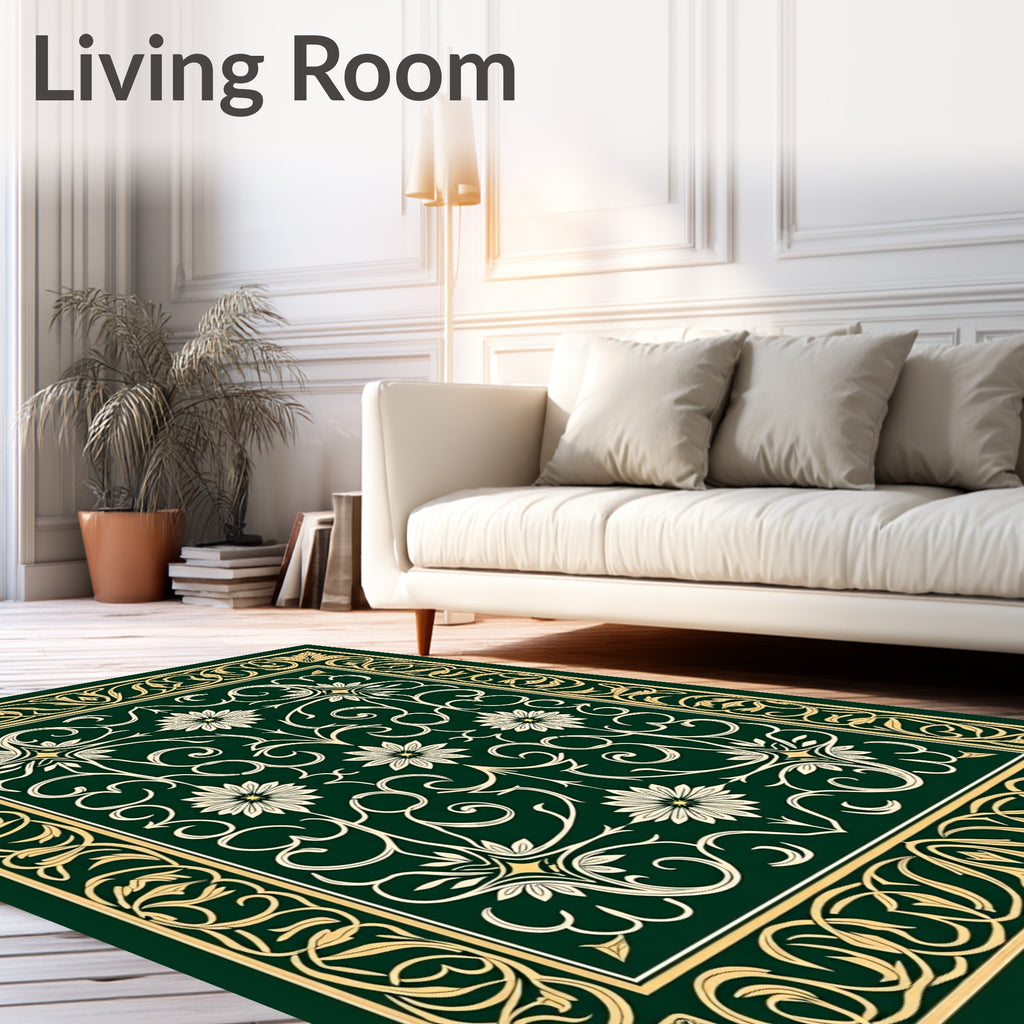 Ornate Floral Vine Border Design Rug