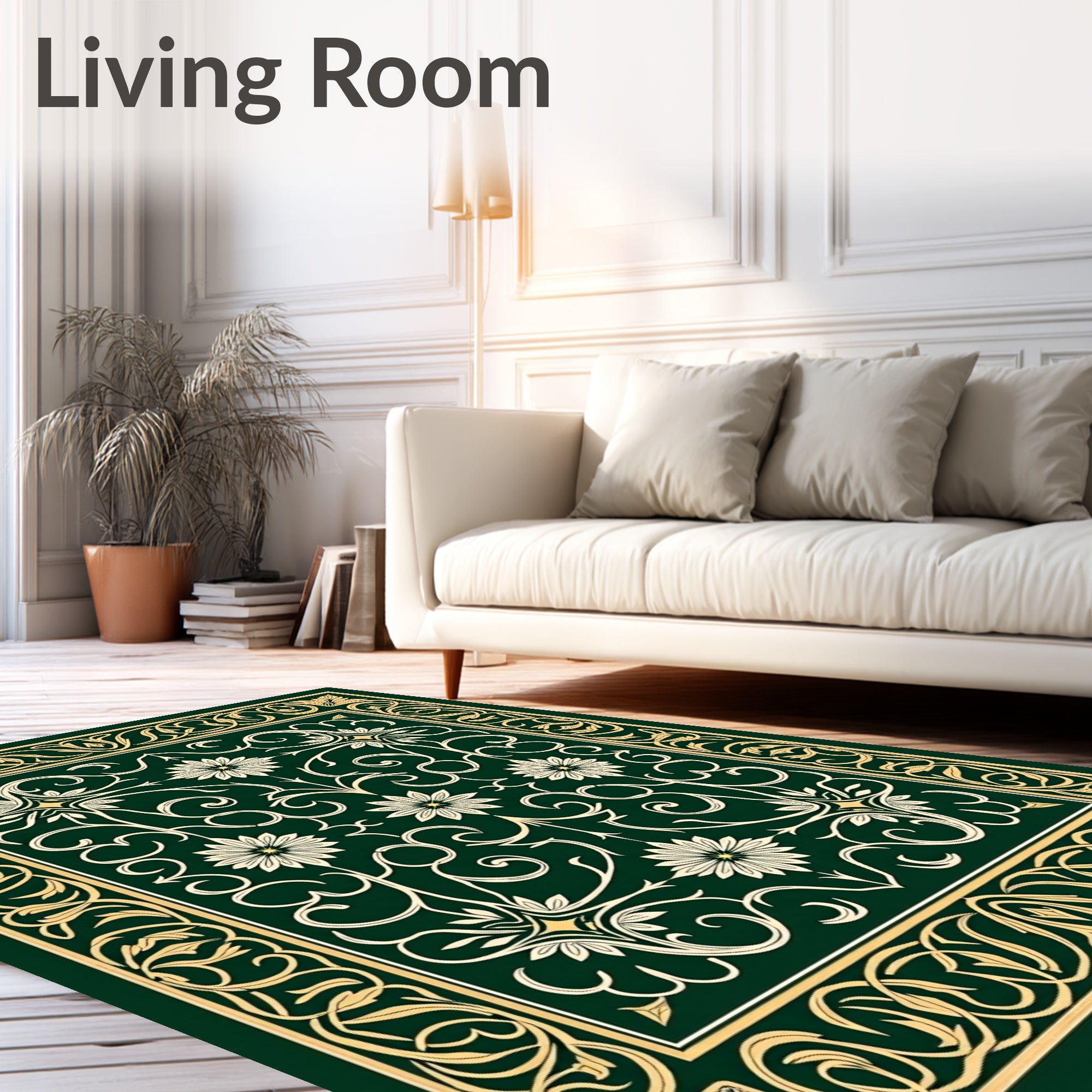 Ornate Floral Vine Border Design Rug