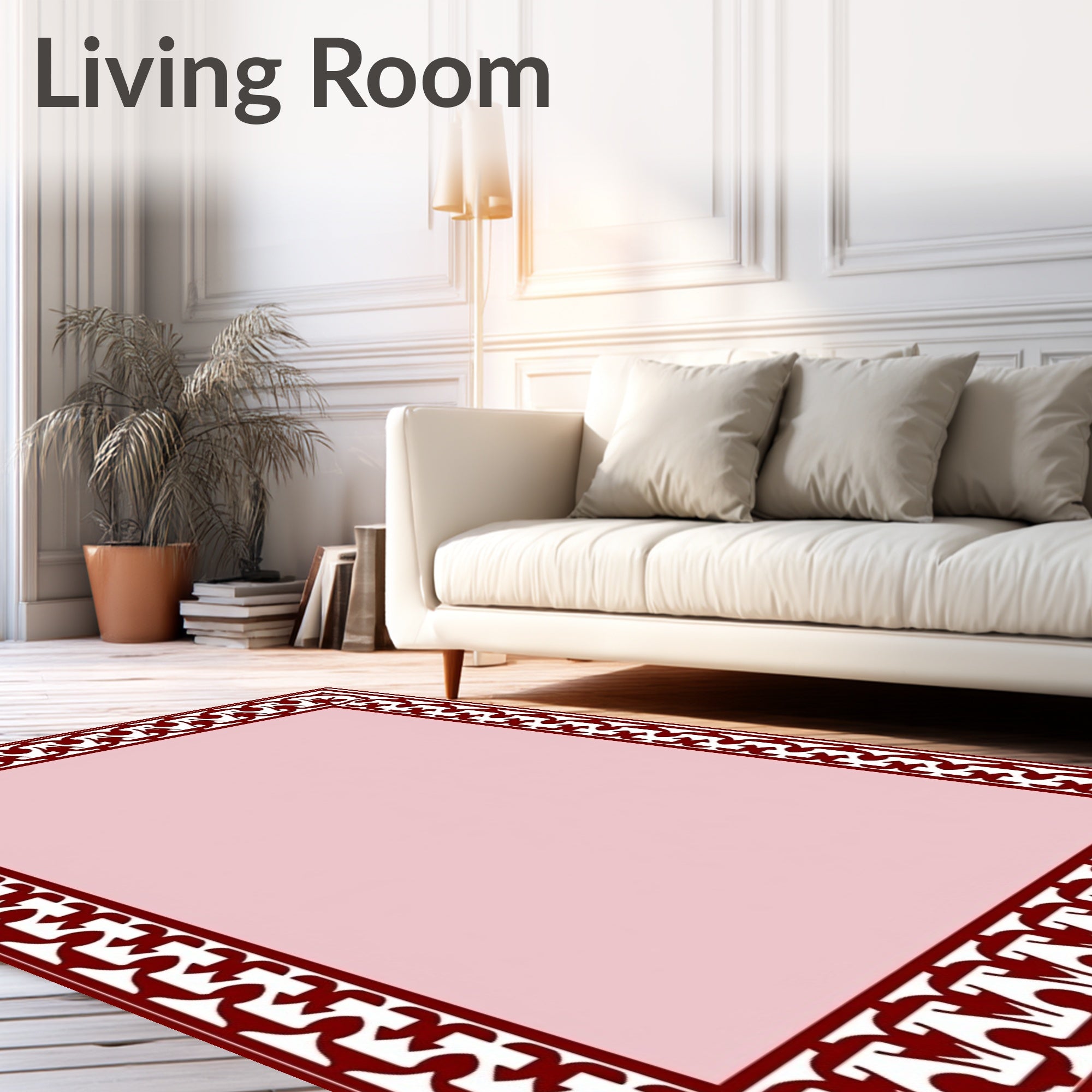 Ornate Burgundy Geometric Border Design Rug