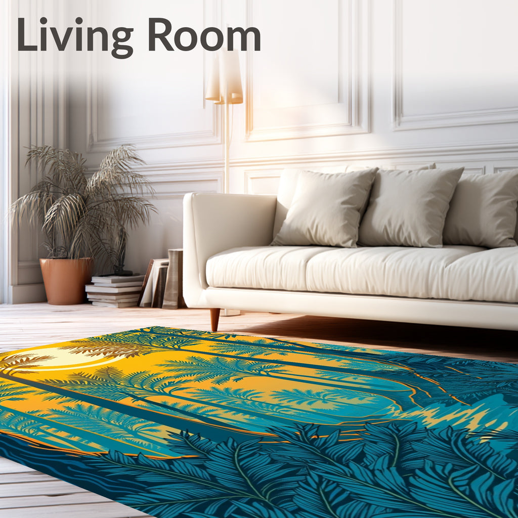 Lush Jungle Fantasy Palm Scene Rug